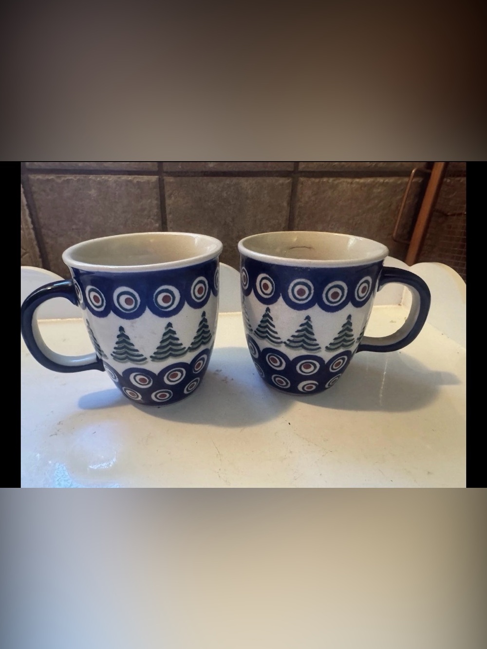 2 Boleslawiec Polish Pottery Mugs Christmas Tree Pattern 4” Hand Painted #201